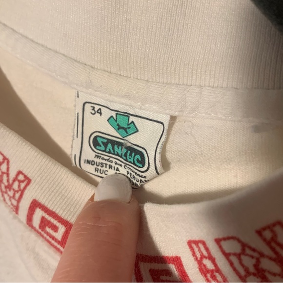 Vintage White Ringer Tee, Music of the Andes Shirt, Peru, M/L - Picture 9 of 9
